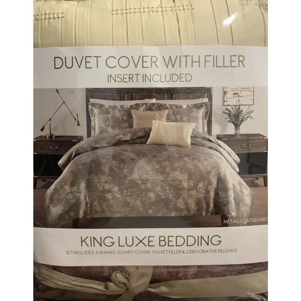Sunham Duvet Cover & Filler SET Insert King Luxe Bedding Metallic Jacquard NEW